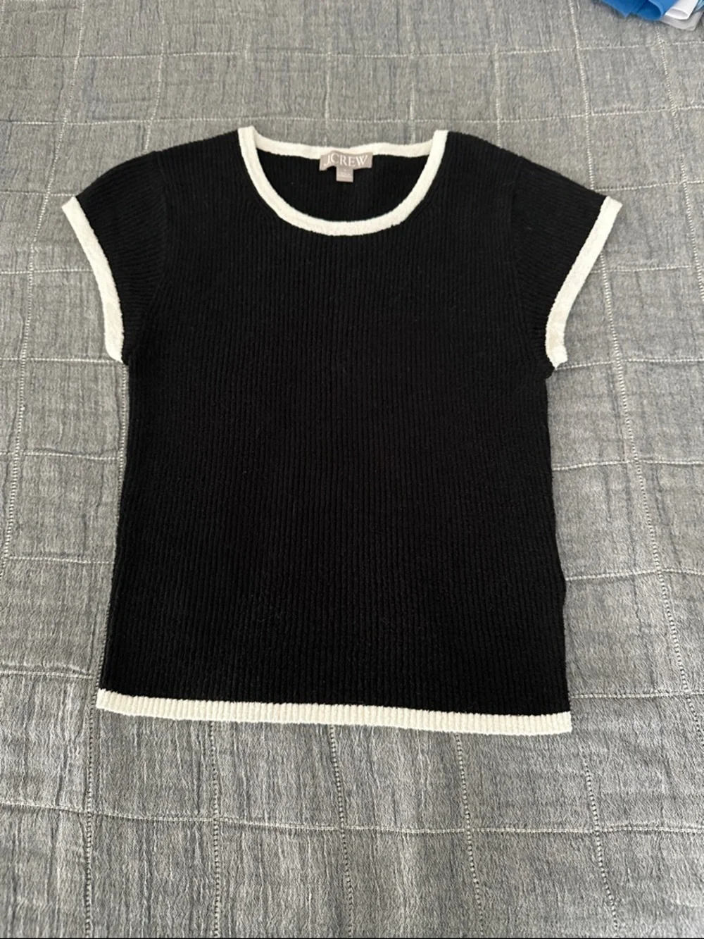 J. Crew Black Short-Sleeve Knit Top with White Trim - Picture 1 of 4